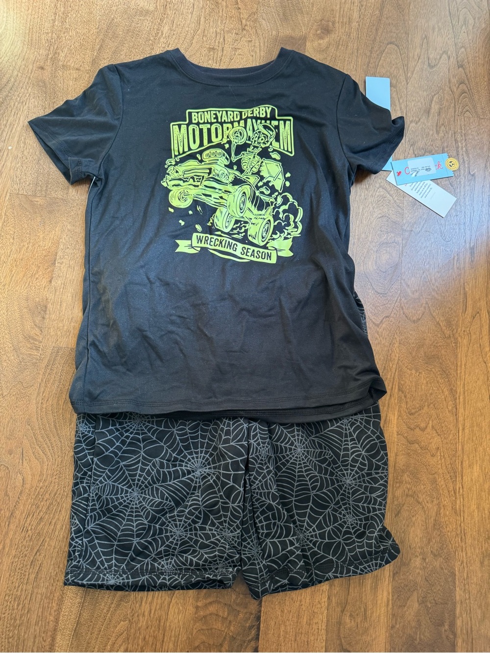 Cat & Jack Black Pajama Set with Neon Green Motor Team Graphic